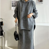 Fongt Chic Autumn And Winter Loose Large-Size Knitted Sweater + Half-Body Dress Two Sets