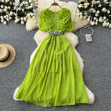 Fongt Fan Niche Design Pressure Folding Collar Button To Collect Waist Thin Temperament Medium Long Over Knee Chiffon Dress