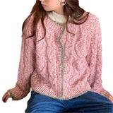 Fongt Version Qiu Dong 2024 New Knit Cardigan Coat Jacket Color Dot Twist Small Design Feeling Gentle Sweater Female-Outfit