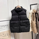 Women Winter Down Vest Stand Collar Female Gilet Sleeveless Thick Puffer Parkas Ladies Waistcoat 90% Duck Down