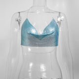 Metal Metallic Crop Top Women Beach Halter Corset Tops Glitter Backless Party Club Tank Top Clothes Top Camisole