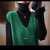 French Style V-Neckline Knitted Vest For Women's Spring And Autumn Style Sleeveless Sweater Vest With Shoulder Clip-Outfit