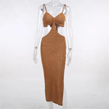 Straps Beach Long Dress Summer Sexy Cut Out Bodycon Dress Women Knitted Backless Maxi Party Elegant Dress Robe