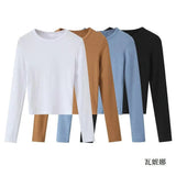 Fongt Round Collar Stitching Long Sleeve Bottom Shirt Women Autumn And Winter New Slimming Inside T-Shirt Top