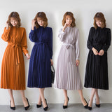 Fongt Korean Chic Light Temperament Simple Small Tie Tie To Collect 100 Folds Of The Long Pure Color Dress