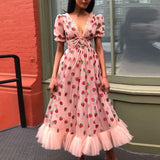 Fongt Dress French Strawberry Two-Color Sequin Dress Net Yarn Folded Dress