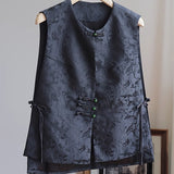 Chinese Style Vest Women's 2023 Summer New Round Collar Sleeveless Retro Style Jacquard Horse Clip With Black Coat-Outfit