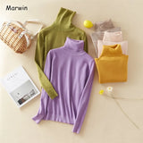 New-Coming Winter Tops Solid Button Turn-down Collar Pullovers Female Thick Turtleneck Knitted High Street Women