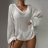 Fongt New Beach Hooded Knitted Loose Long-Sleeved Swimsuit Sunscreen