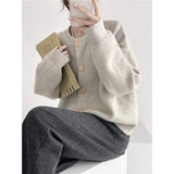 Autumn And Winter New Design Feeling Single-Breasted Solid Color Knitted Sweater Sweater Cardigan Lazy Loose Round Neck Blouse-Outfit