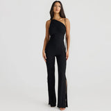 Fongt Summer Women's Wear Personality Street Back Pleated Slit Slim Strap Jumpsuit