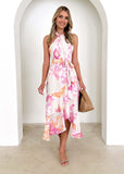 Fongt Spring/Summer New Print Sleeveless Elegance Elegance Open-Fork With Dress Woman