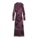 Fongt Women's Clothing 2025 Spring New Printing Mesh Collar Long Sleeve Folded Long Dress