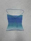 Fongt Summer Dopamine Girl Holiday Wind Gradient Stripes Hit The Rotten Wind Tied Wool Weaving Neck Small Vest