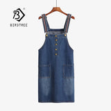 Arrival Women's Blue Knee-Length Denim Dress Big Pockets Jeans Sundress Plus Size 5XL Vestido