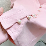 T Shirts Women V-Neck Pearl Buttons Cropped Tshirt Tee Lady Solid Slim Cardigan Crop Top for Female-Outfit