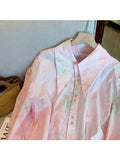 Fashion Tie Dye Loose Long Sleeve Single Breasted Shirt 2023 Spring Women's Turn-Down Collar Casual Female
