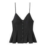 Fongt Buckle Swing 2025 Wide Short Female Vest Open Back Sexy Sling Skirt V-Neck Summer