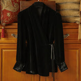 Blouses for Women Korean Vintage Velvet Shirts Lace Up Long Sleeve Loose Elegant Blouse Tops 2022 Blusas De Mujer