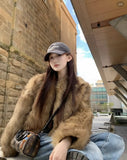 Fongt 2025 Brown Short Eco-Friendly Fur High Fashion Lazy Blouse