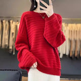 Fongt Women's Round Collar Full Body Hook Line Showing Thin Thick Sweater Loose Leisure Autumn And Winter New Knitted Shirt Comfortable Outerwear
