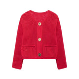 Fongt 2025 New Women's Solid-Color Casual Fashion Coarse Knit Long-Sleeved Sweater Cardigan Jacket