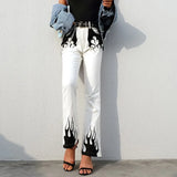 High Waist Flared Trousers Fire Print