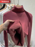 Turtleneck Slim Sweater Womem Warm Poleras Plush Lined Thicken Knit Pullover Korean Pulls Soft Knitwear Jumper Sueter