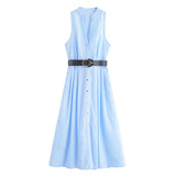 Fongt Homemade New Women's Classic带 V-Neckless Muffin Dress 5029101