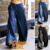 Loose High Waist Trousers VONDA Women 2022 Spring Solid Wide Leg Pants Casual Female Denim Pants Vintage Pockets Pantalon