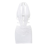 Fongt Women's Spring 2024 New Fashion Sexy Hot Girl Hollow-Out Neck With Fake Two Slim Buttock
