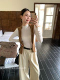 Fongt Xixi 2025 Autumn New White Standard Long-Sleeved High-Neck Knitted Top Sweater Female 89608