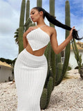 Fongt Irregular Sexy Knitted Sweater Sling Vest Women Tight-Bag Ass Skirt Set