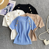 Fongt Girls Knit Round Collar T-Shirt Girls Summer Thin Short Thin Design Feeling Fried Street Pure Desire Top