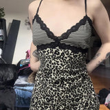 Fongt Leopard Splicing Lace Small Sling Sexy Vest Babes Design Boobs Type Low Collar Repair Body