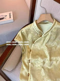 Chinese Style Oblique Cardigan Button Jacquard Sleeveless Shirt Women 2024 Summer National Style Retro Foreign Style Improved Cheongsam Blouse-Outfit