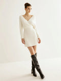 Fongt New Women's Fashion Temperament Cross V-Neck Bat Pack Hip Knitted Dress