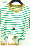 Striped T Shirt Women Tee Shirt Femme Summer Thin Ice Silk Knit T-Shirts Short Sleeve Womens Clothing Camisetas