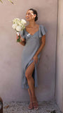 Fongt Summer Women's New Temperament Pure Color V-Neck Sexy Elegant High-Waisted Dress Woman