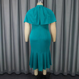 Fongt Fashion Cloak Sleeve Clam Dress Elegant Wind Party Fishtail Dress Party Dress
