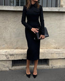 Fongt New Collar Long Sleeves-Body-Groomed-Up Dress