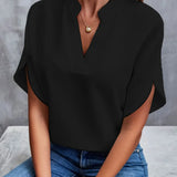 Fongt Summer New V-Neck Shirt Women Solid Color Casual Buffet Shirt