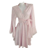 Fongt New Ice Silk Lotus Leaf Side Broad Sleeves Bathrobe New Lady Sexy Lace With Coat Morning Robe