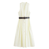 Fongt Homemade New Women's Classic带 V-Neckless Muffin Dress 5029101