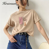 Aesthetic Graphic Cotton T Shirts Women Summer Simple Line Print Loose Tees Vintage Short Sleeve Casual Female