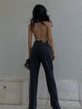 Bodysuit Women Black Top Tie Up Bodysuit Summer Streetwear Clothes Party Sexy Outfits Sleeveless Overalls Blackless