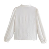 Women New Spring Autumn Blouses Elegant Long Sleeve White OL Shirt Ladies Solid Color Tops White Bow Tie