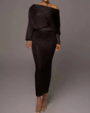 Fongt Gray Oblique Knitted Sexy Set Two-Piece