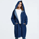 size Denim Trench Coat Women Spring Autumn Long sleeve Hooded Jeans Windbreaker Long Coat Female Basic Casual
