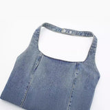 Spring Style Neckline Slimming Mini Denim Dress 3607080-Outfit